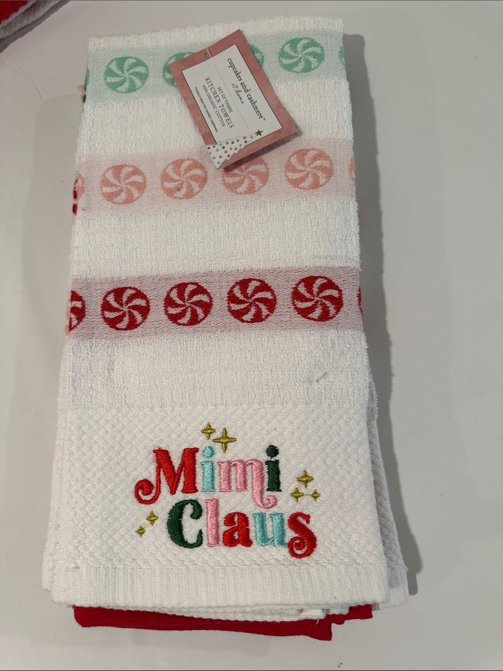 Cupcakes and Cashmere Christmas Kitchen Hand Towels trendy claus candy holiday